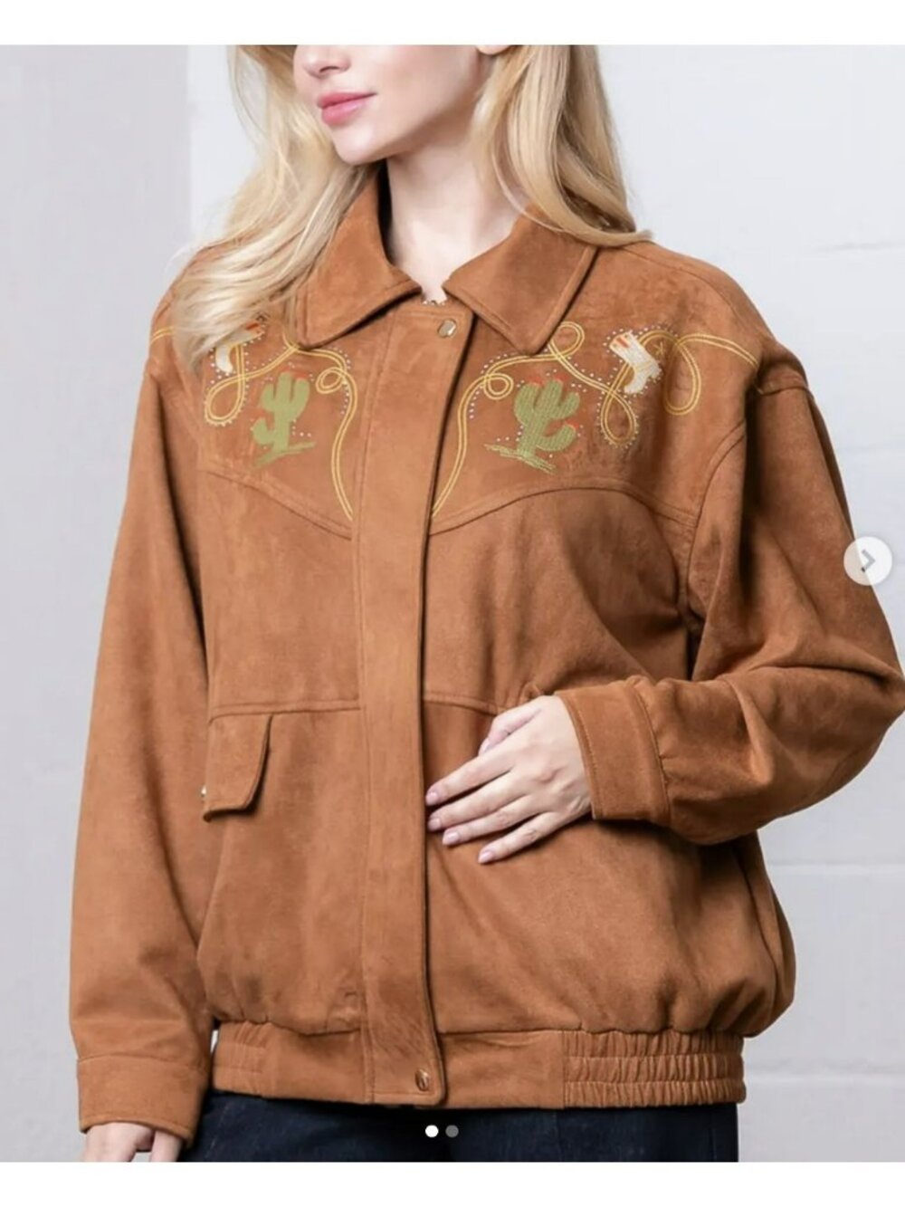 Oversized Taelynn Western Faux Suede Embroidered Jacket Size Small